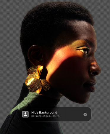 صورة جانبية لوجه شخص، أداة إزالة الخلفية في تطبيق Pixelmator&nbsp;Pro‏