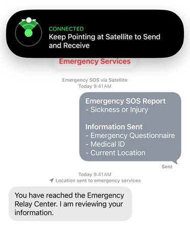 Das Notruf SOS über Satellit Feature in Aktion