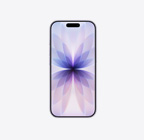 iPhone 17، الجزء الأمامي الخارجي، لون ليلكي ناعم، مساحة Dynamic Island تتوسط أعلى الشاشة
